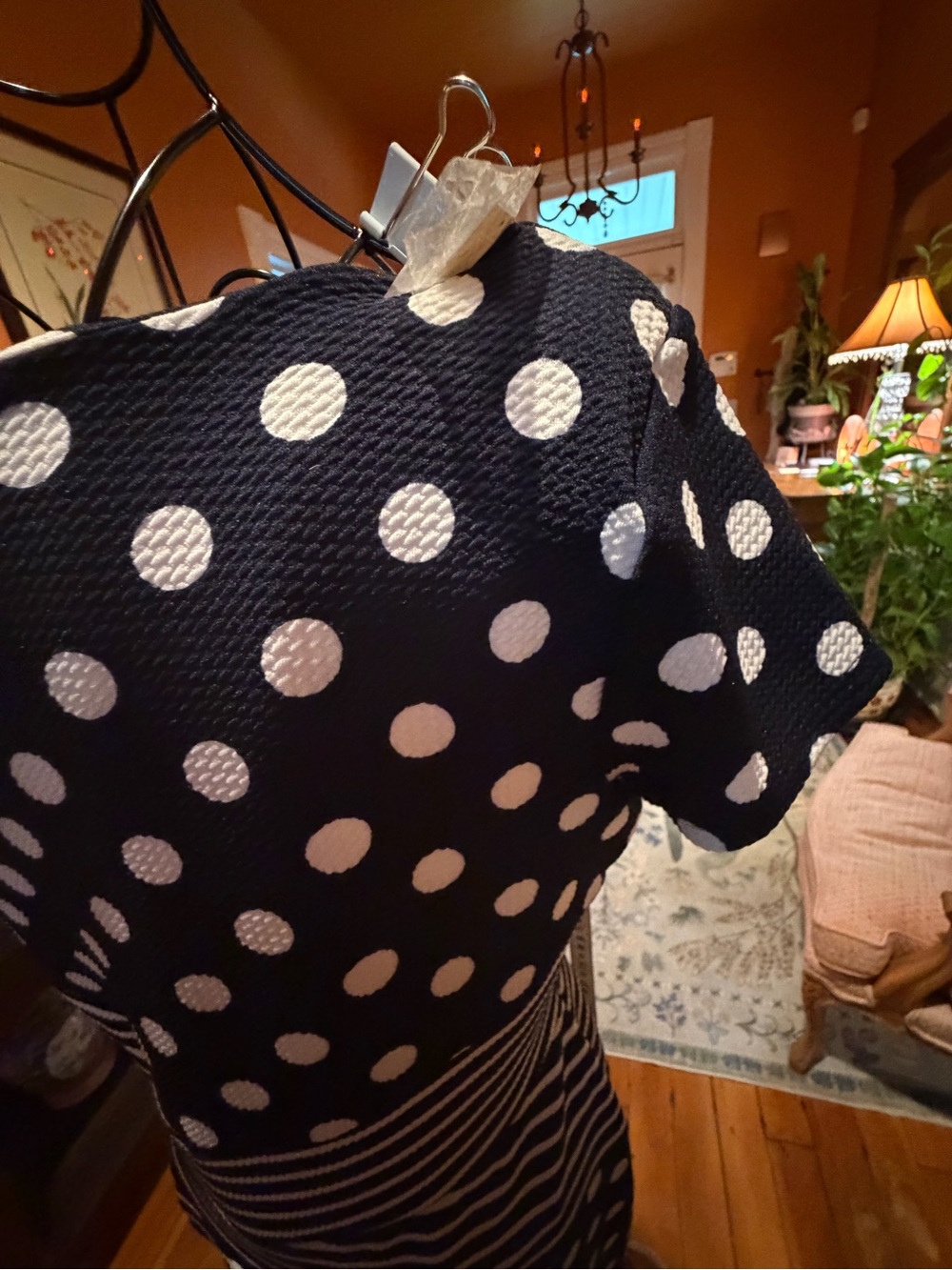 Shelby & Palmer Polka Dot Midi Dress with Striped Waist Detail - Picture 8 of 11